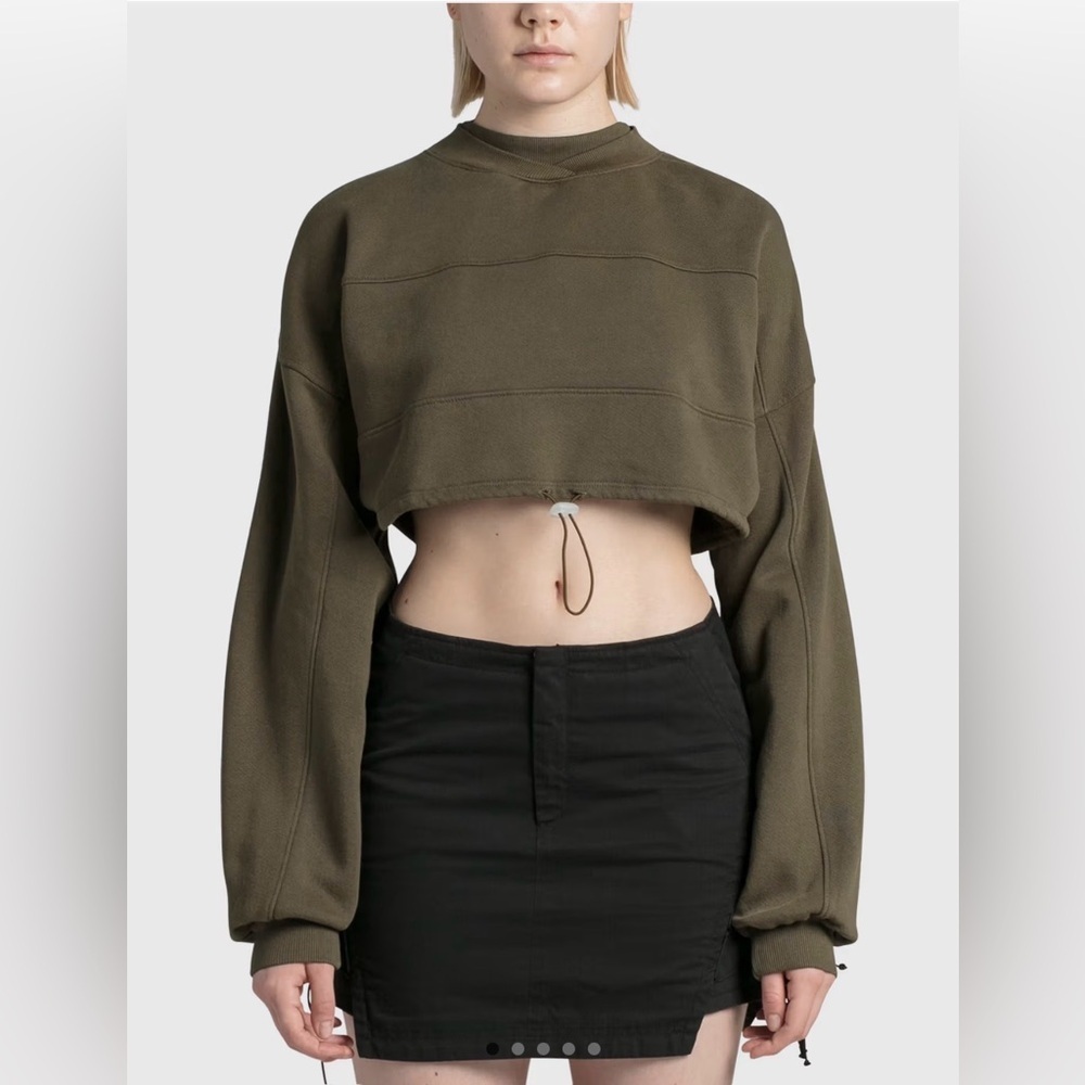 Joah Brown Drawcord Cropped Crewneck Sweatshirt Brown One Size